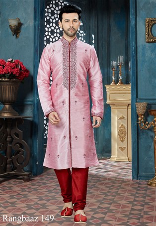 pink art dupion kurta pajama