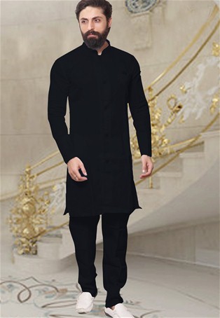 black banarasi dhupion silk traditional kurta pajama