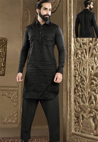 black banarasi dhupion silk traditional pathani suit