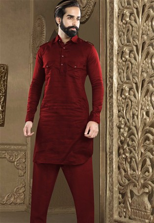 maroon banarasi dhupion silk traditional pathani suit