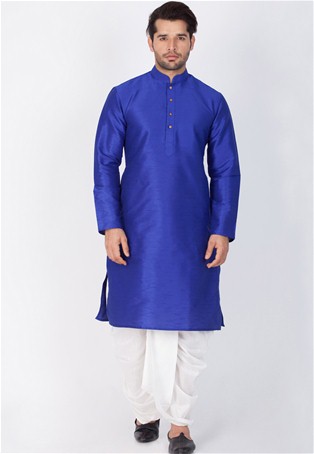 blue banarasi dhupion silk kurta with dhoti