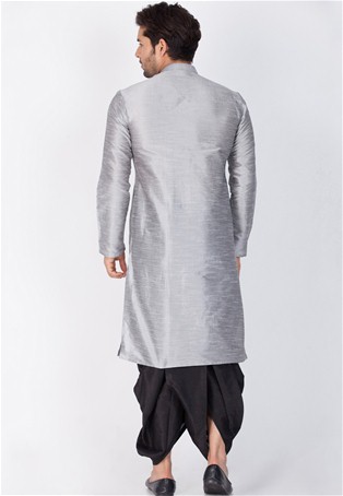 grey banarasi dhupion silk kurta with dhoti