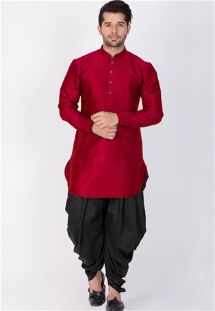 maroon banarasi dhupion silk kurta with dhoti