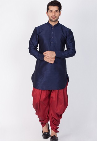 navy blue banarasi dhupion silk kurta with dhoti