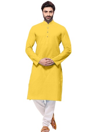 yellow cotton plain kurta pajama