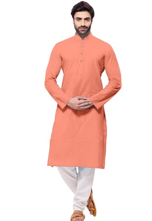 orange cotton plain kurta pajama