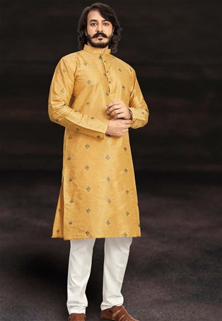 yellow art silk kurta pajama