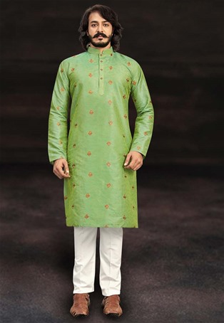 green art silk kurta pajama