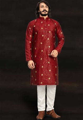 maroon art silk kurta pajama