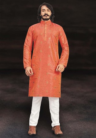 orange art silk kurta pajama