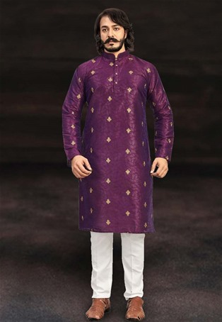 purple art silk kurta pajama
