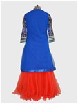 readymade blue and red silk and net lehenga style salwar kameez