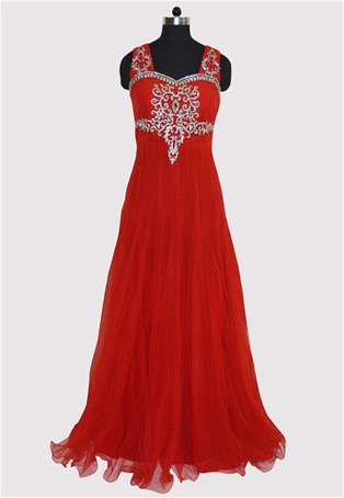 readymade red net gown