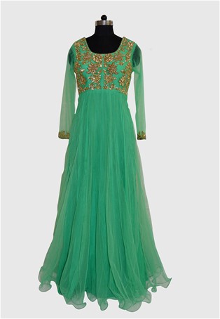 readymade green net gown