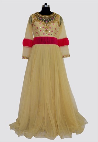 readymade beige and rani net gown