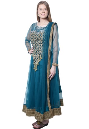 Readymade blue Net Anarkali Suit