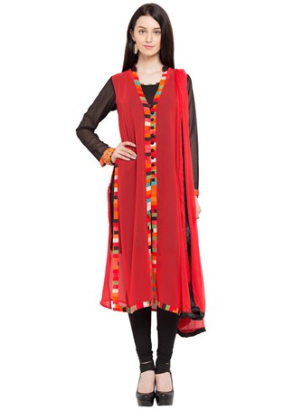 readymade red faux georgette printed salwar kameez