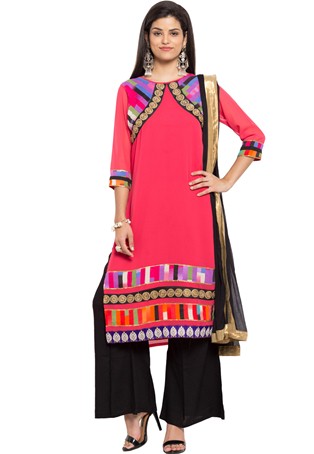 readymade red faux georgette printed salwar kameez