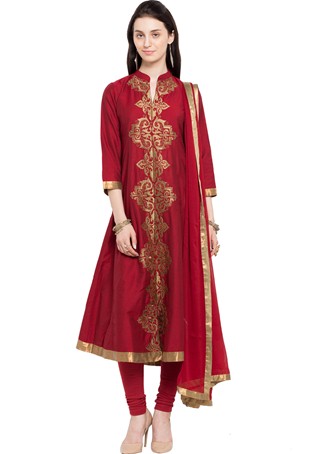 readymade red cotton silk printed salwar kameez