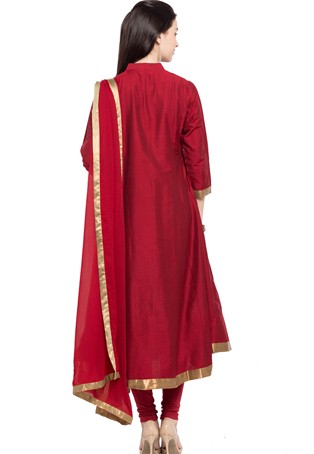 readymade red cotton silk printed salwar kameez