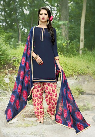 navy blue cotton printed patiala salwar suit
