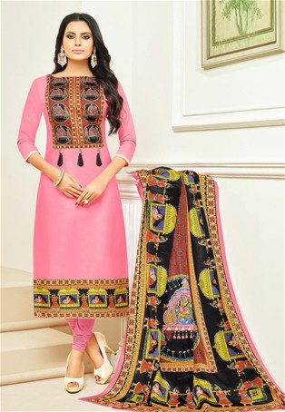light pink cotton printed straight suit