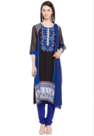 plus size cotton readymade straight suit in blue