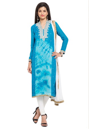 plus size readymade faux georgette straight suit in blue
