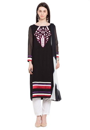 plus size readymade cotton straight suit in black