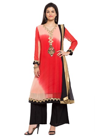 plus size readymade faux georgette anarkali suit in red