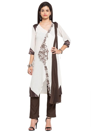 plus size readymade cotton straight suit in white