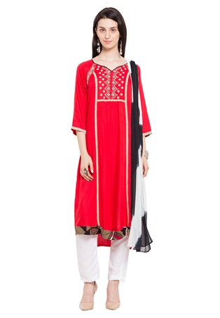 plus size readymade cotton straight suit in red