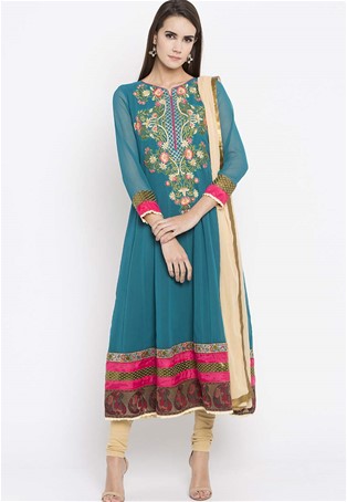 readymade plus size anarkali suit in turqoise blue