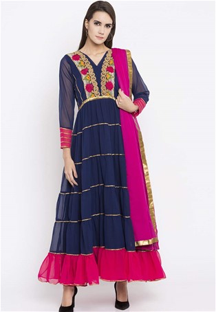 readymade plus size anarkali suit in Navy Blue