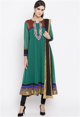 readymade plus size anarkali suit in teal green