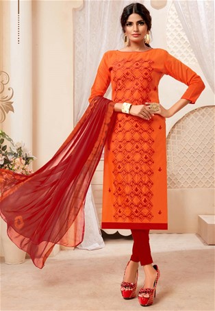 Orange modal silk straight suit