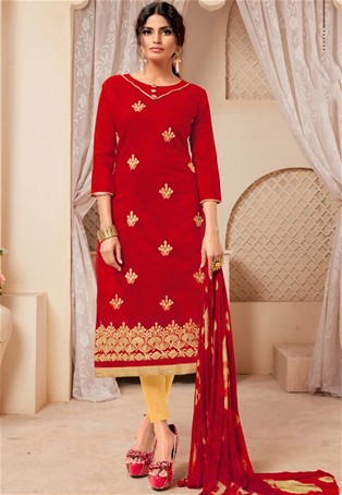 red modal silk straight suit