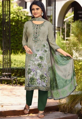 grey crepe prinetd pakistani palazzo suit