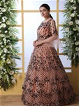 peach net semi-stitched long anarkali suit