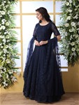 navy blue net semi-stitched long anarkali suit