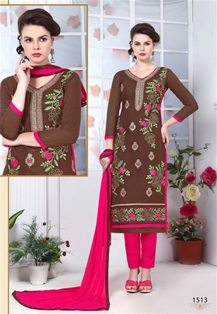brown glace cotton casual wear salwar kameez