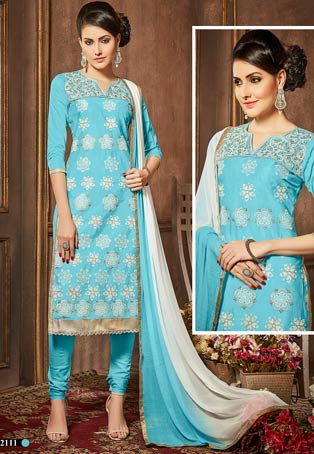 sky blue glace cotton casual wear salwar kameez