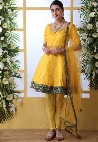 brown,yellow art silk latest designer party wear salwar suit