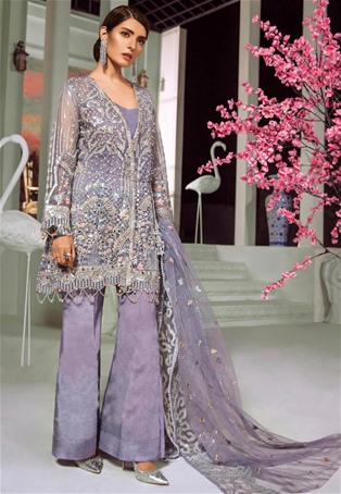 light purple butter fly net fancy designer salwar kameez