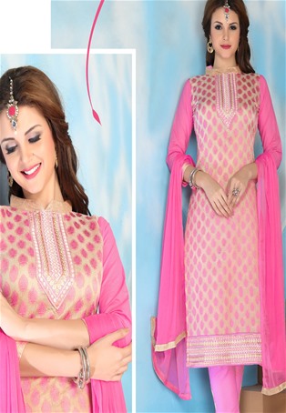 pink glass cotton straight pant salwar kameez