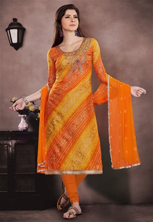 orange and brown modal chanderi cotton churidar salwar kameez