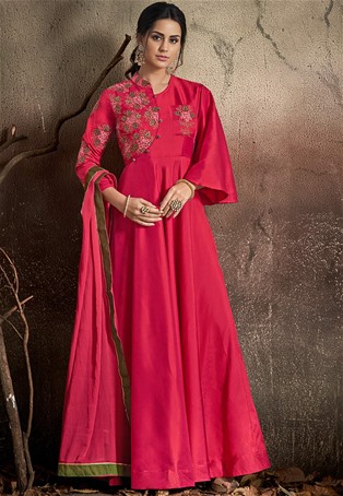 rani pink soft tapeta silk gown style salwar kameez