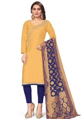 jaam cotton churidar salwar kameez in yellow color