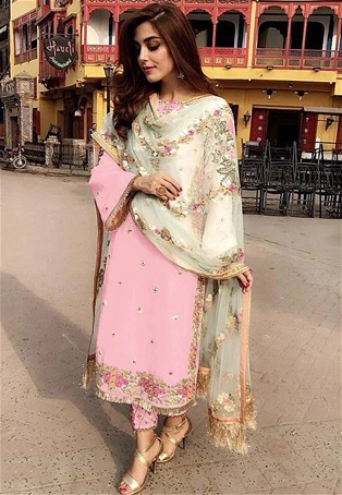 baby pink faux georgette embroidered salwar kameez