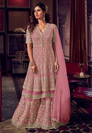 pink georgette embroidered sharara salwar kameez